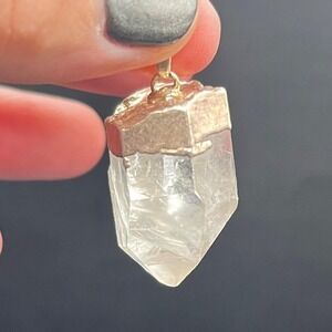 Natural Quartz Point Pendant with Silver-Tone Artisan Metal Cap